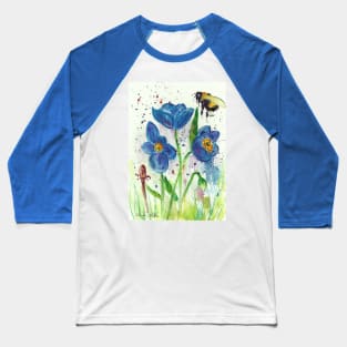 Bumble bee and blue flowers Baseball T-Shirt